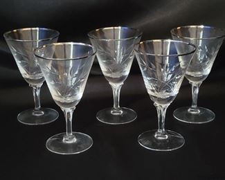 Fostoria Etched Crystal Platinum Rim Bridal Belle Wine Stems