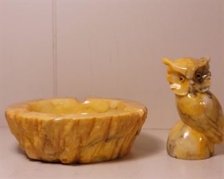Mid Century Marble Ashtray & Owl Figurine, Italy