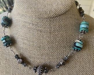 Turquoise Bead & Sterling Silver Necklace
