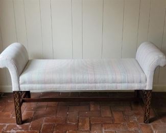 Vintage Hollywood Regency Upholstered Arm Bench