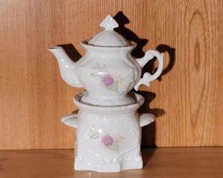 Hand Painted Ceramic Teapot on Stand