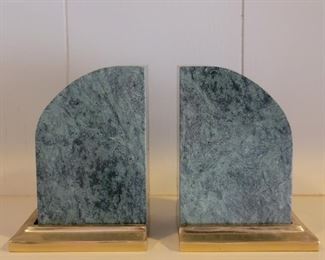 Vintage Solid Marble Bookends on Brass Base-Taiwan