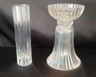 (2) French Crystal Footed Vase & Bud Vase, Marked