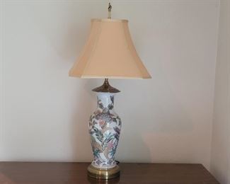 Vintage Asian Floral White Porcelain Table Lamp