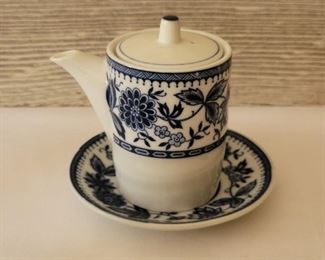 Blue & White Coin  Teapot & Under Plate/Saucer
