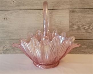Vintage LE Smith Carnival Glass Basket with Feather Pattern