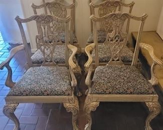 (6) Ivory Chippendale Dining Upholstered Chairs