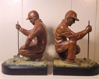 Solid Brass Bookends with Golfer Figurines