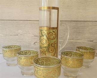 (6) Mid Century Culver Toledo Martini Set Barware