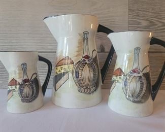 (3) Painted Ceramic Pitchers Capri, Royal Sealy