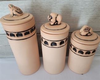 (3) Terra Cotta Lidded Jars/Canisters