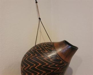 Hanging Southwestern Anasazi Signed Gourd Vase