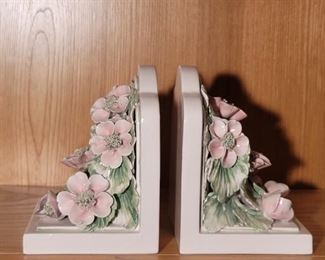 Vintage OGG Italy Porcelain Flower Bookends