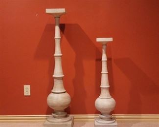 (2) Floor Standing Wooden Pillar Candle Holders