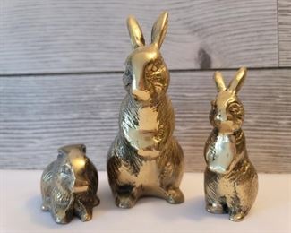(3) Brass Rabbit Figurines, Korea