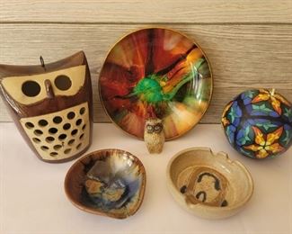 (6) Mid Century Decor Items Ashtrays, Candles, Etc