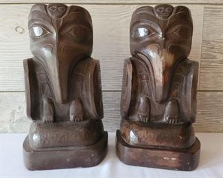 Vintage Pair Amos Wallace Alaska Totem Bookends
