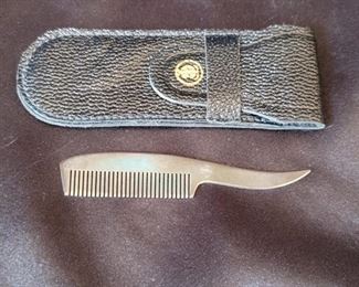 Vintage Sterling Mustache Comb with Pouch