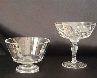 (2) Cut Crystal Compote & Etched Footed Bowl