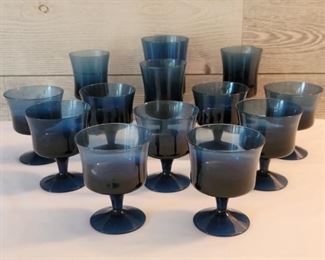 (9) Mid Century Blue Goblets in 3 Sizes