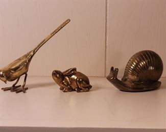 (3) Mid Century Solid Brass Figurines-Bird, Snail, and Rabbit