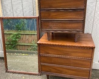 2 Mid Century Chests of Drawers and a Dresser Mirror