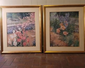 (2) Gold Framed Watercolors of Flowers