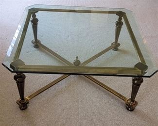 Mid Century Brass and Glass Square Coffee Table