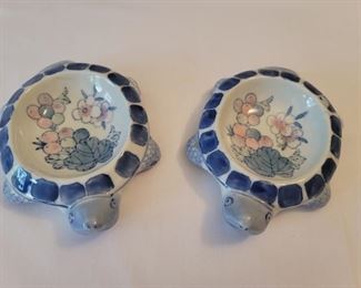 (2) Pier 1 Painted Ceramic Turtle Trinket Dishes