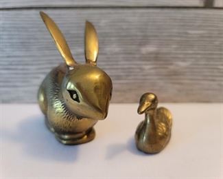 (2) Vintage Heavy Brass Rabbit & Duck Figurines