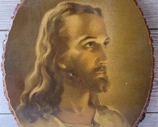 Vintage Picture of Jesus set in Faux Bark Frame