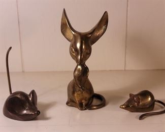 (3) Mid Century Brass Mice Figurines