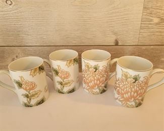 (4) Vintage Fitz & Floyd Kiku Coffee Mugs, Japan