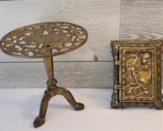 (2) Brass Accent Table & Filigreed Box