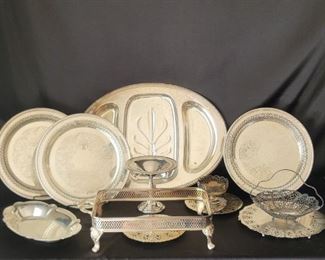 Silver Plate and Cast Aluminum Serving Pieces Lot