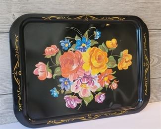 Black Floral Hand Painted Italian Serving Tray