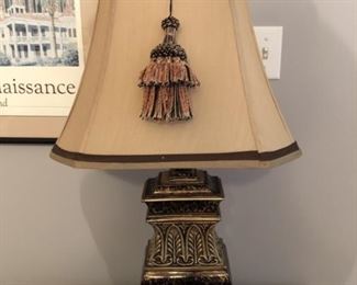 1 of 2.  Decorative Gold Tone Table Lamp with Tassel Shade