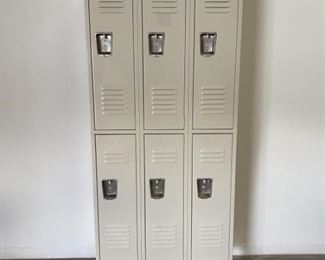 1 of 3 in this auction.  Light Buff Metal Locker Unit with 6 Lockers