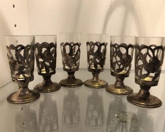 (6) Sterling Glass Holder Stems with Glasses