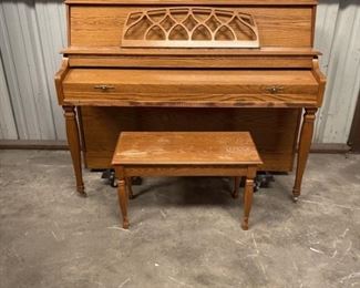Oak Upright Piano with Bench by Baldwin