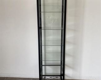 Black Metal & Glass Locking Display Cabinet w Key. One of Two in this auction.