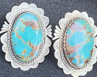 Sterling Silver and Turquoise Navajo B. Yazzie Clip Earrings