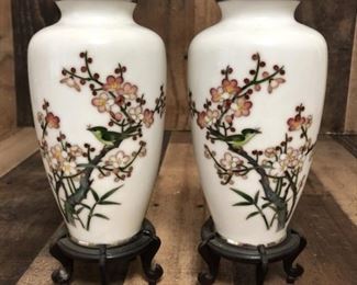 (2) Japanese (Kyoto) Cloisonné Vases with COA