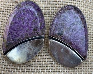 Sterling Silver and Purpurite Stone Earrings by Jay King Hallmarked DTR