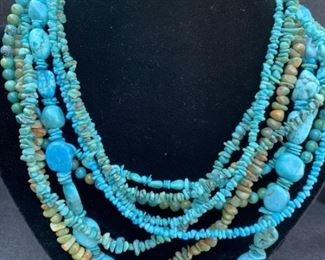 Multi Strand Turquoise & Sterling Silver Necklace by Jay King Hallmarked DTR 20in