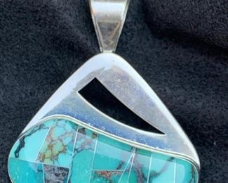 Sterling Silver and Turquoise Pendant by Jay King Hallmarked DTR 2in wide 2.5in tall