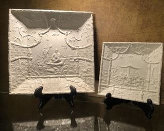 (2) Bisque Ceramic Asian Style Plates, Italy