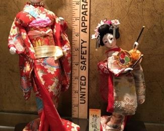 (2) Vintage Japanese Geisha Dolls on Stand