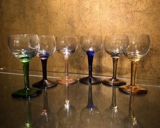 (6) Crystal Multi Colored Stem Cordials