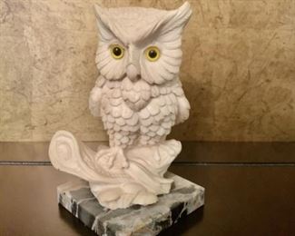 Ceramic Owl Statue on Marble Base